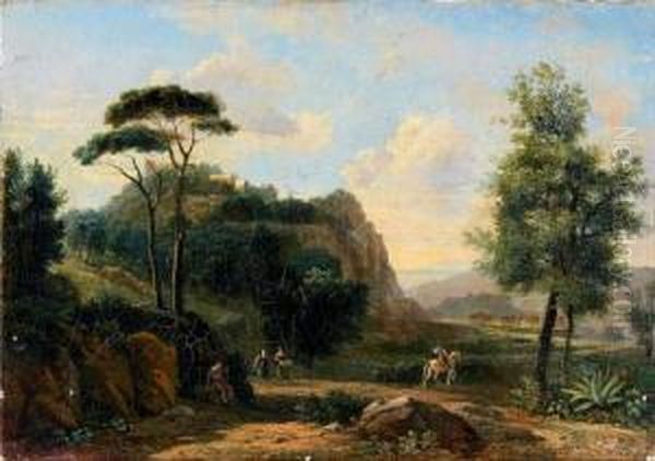 Cavaliers Et Paysannes Dans Un Paysage Compose Oil Painting by Pierre-Henri de Valenciennes