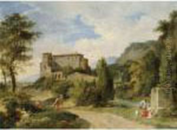 Paysage Arcadien Paysage Avec 
Diane Au Bain Surprise Par Acteon [ ; Italian Landscapes ; Oil On 
Original Canvas ; A Pair] Oil Painting by Pierre-Henri de Valenciennes