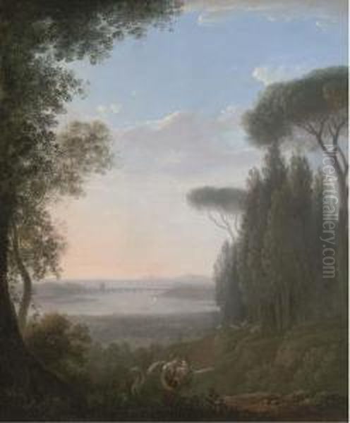 A Wooded Hilltop Landscape Oil Painting by Pierre-Henri de Valenciennes