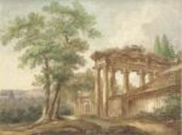 An Italianate Landscape With Classical Ruins Oil Painting by Pierre-Henri de Valenciennes