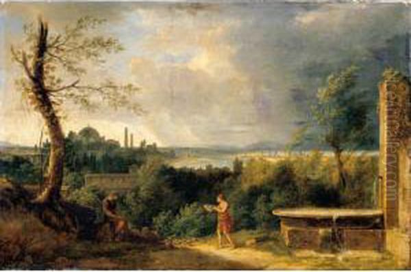 Landscape With Belisarius And A View Of Istanbul And The Bosphorus Beyond Oil Painting by Pierre-Henri de Valenciennes