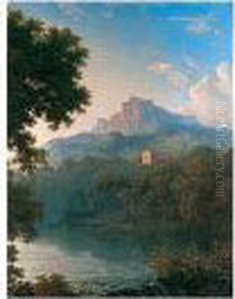 A Landscape With A Classical Temple Overlooking A Lake Oil Painting by Pierre-Henri de Valenciennes