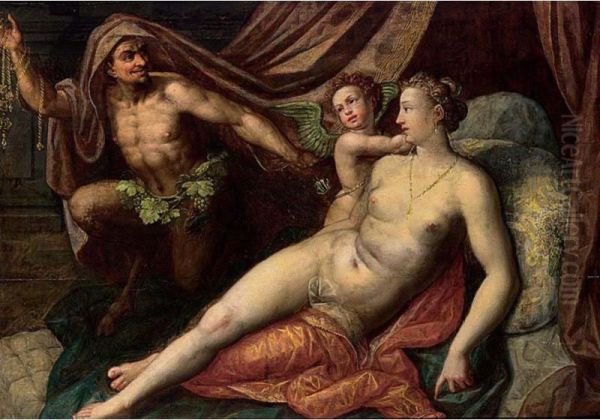 Venus And Cupid Together With A Satyr Oil Painting by Dirck de Quade Van Ravesteyn