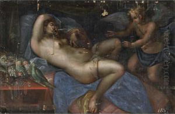 Venus Reclining With Cupid Oil Painting by Dirck de Quade Van Ravesteyn