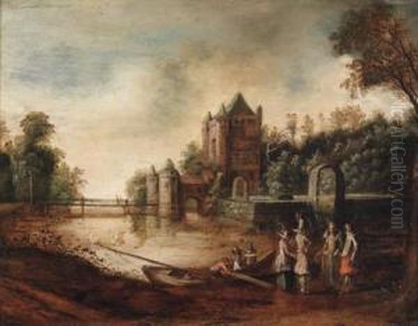 Umkreis Kavaliere Und Damen Im Gesprach Vor Den Toren Haarlems Oil Painting by Esaias Van De Velde