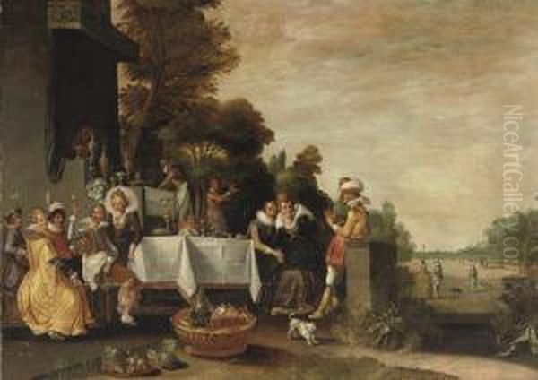 A Merry Company In A Garden Oil Painting by Esaias Van De Velde