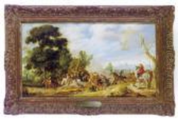 A Battle Skirmish Oil Painting by Esaias Van De Velde