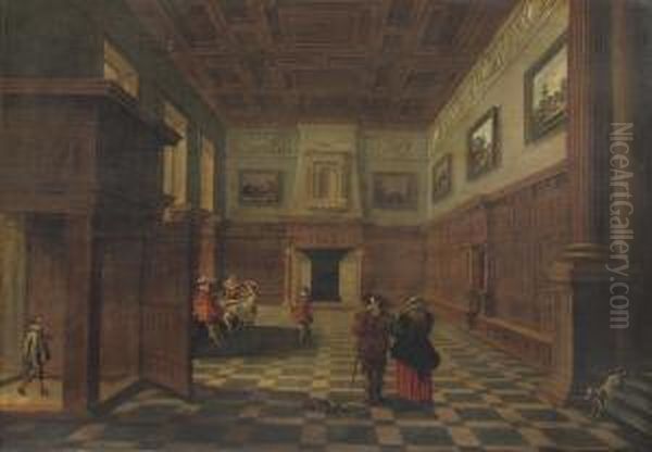 An Interior Of A Palace With Figures Conversing Oil Painting by Esaias Van De Velde