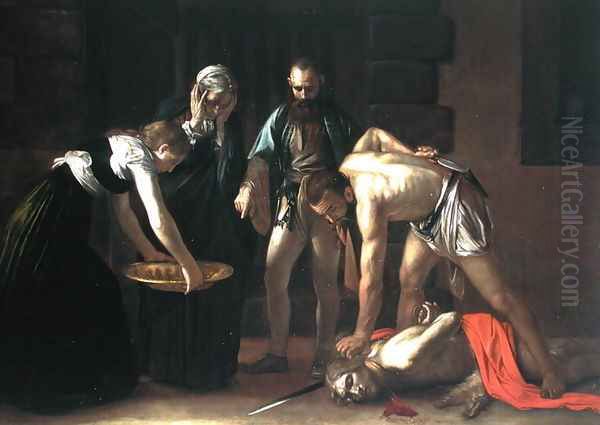 The Decapitation of St. John the Baptist, 1608 (detail) Oil Painting by Caravaggio