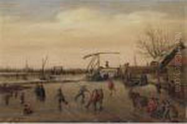 Winter Landscape With Skaters Oil Painting by Esaias Van De Velde