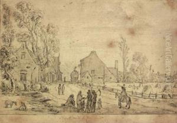 A Village Scene With Harvesters And A Horseman On A Track Oil Painting by Esaias Van De Velde