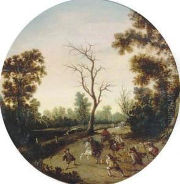 A Wooded Landscape With An Ambush Oil Painting by Esaias Van De Velde