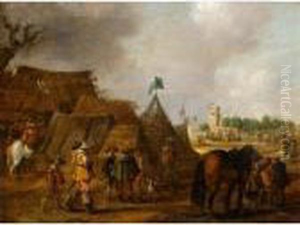 A Military Encampment By A Farm Oil Painting by Esaias Van De Velde