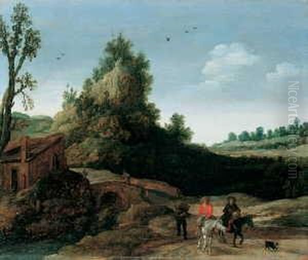 Landschaft Mit Zwei Reitern Vor Einem Steilen Berg. Oil Painting by Esaias Van De Velde