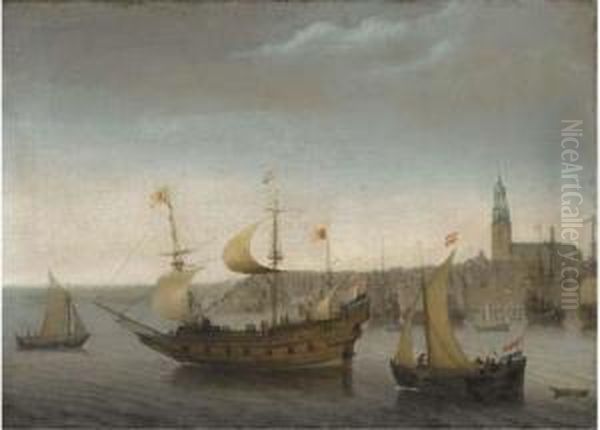 A View Of Vlissingen With Shipping Oil Painting by Abraham de Verwer