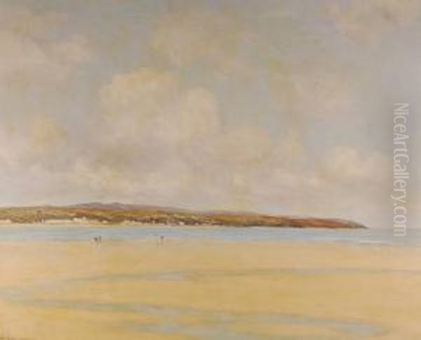 Oil On Canvas,extensive Beach Scene At Beaumaris , Signed And Dated 1911,28