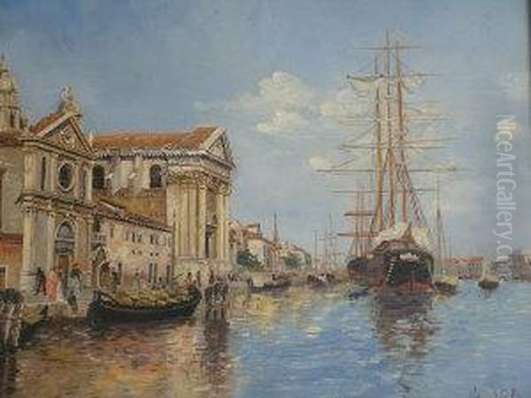 Clipper Ships On The Grand Canal, Venice Oil Painting by Camillo da Vito