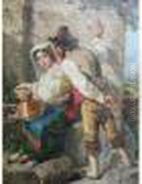 Couple De Bergers Dans Les Ruines Oil Painting by Tommaso De Vivo