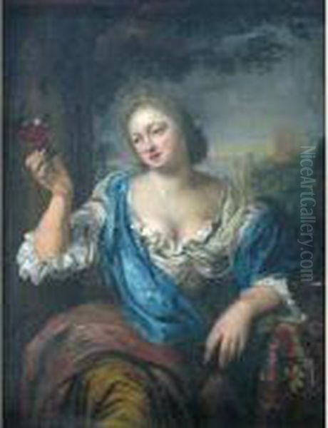 Portrait De Femme Tenant Un Verre De Vin Oil Painting by Arie de Vois