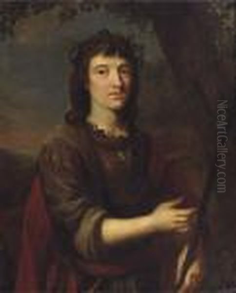 Portrait Of A Young Man, Half-length, In A Wooded Landscape Oil Painting by Arie de Vois