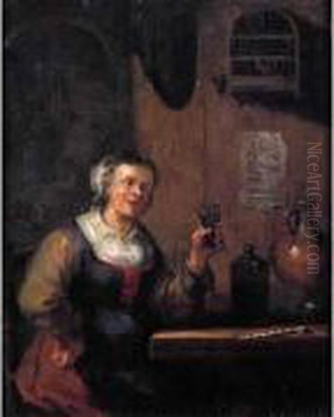 Femme Au Verre Oil Painting by Arie de Vois