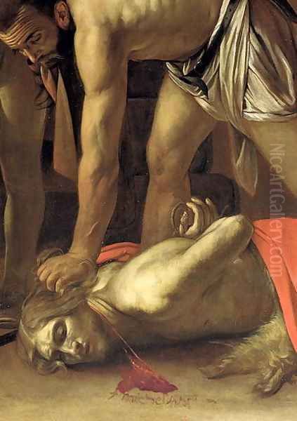 The Decapitation of St. John the Baptist, 1608 (detail-3) Oil Painting by Caravaggio