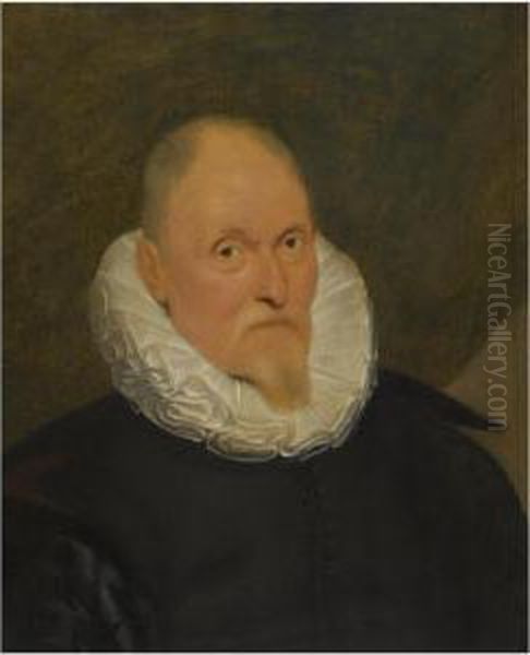 Portrait Of A Man, Head And Shoulders, With A Black Costume And A White Ruff Oil Painting by Cornelis De Vos