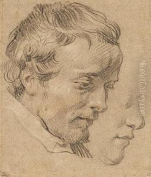 Head Of A Bearded Man In Profile To The Right, With A Subsidiarystudy Of Another Head by Cornelis De Vos