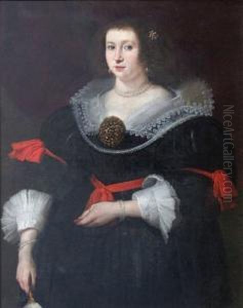 Portrait De Femme A Robe De Dentelle Et Ruban Rouge Oil Painting by Cornelis De Vos