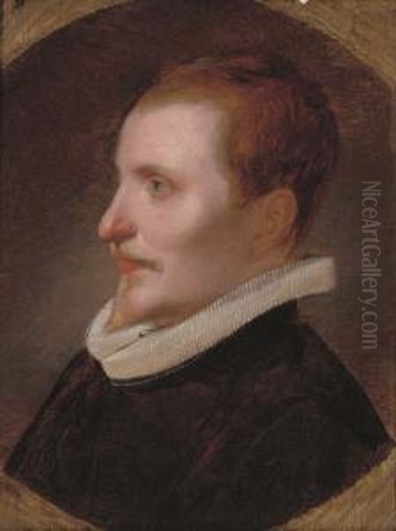 Portrait Of A Gentleman, Bust-length, In A Black Coat And White Ruff, Painted Circle Oil Painting by Cornelis De Vos