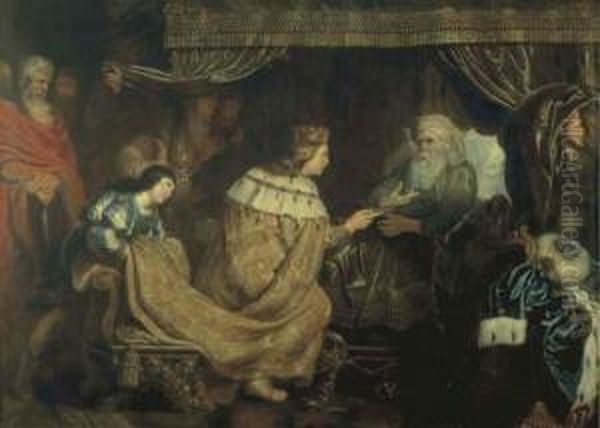 King David Presenting The Sceptre To Solomon Oil Painting by Cornelis De Vos