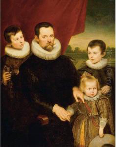 Portrait Of A Nobleman And Three Children Oil Painting by Cornelis De Vos