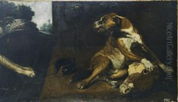 Perros Peleando Con Una Cabeza De Vaca Oil Painting by Paul de Vos