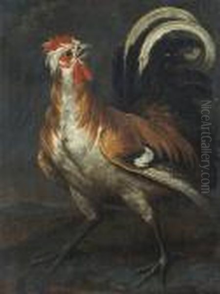 A Rooster In A Landscape Oil Painting by Paul de Vos