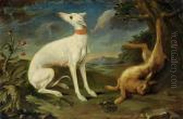 Ein Hund Mit Einem Erlegten Hasen In Einer Landschaft Oil Painting by Paul de Vos