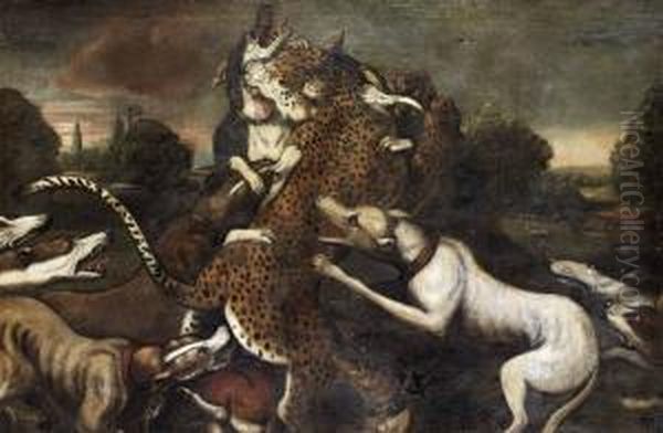 Hundar Attackerande Panter Oil Painting by Paul de Vos