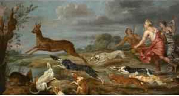 Diana And Her Nymphs Hunting Deer Oil Painting by Paul de Vos