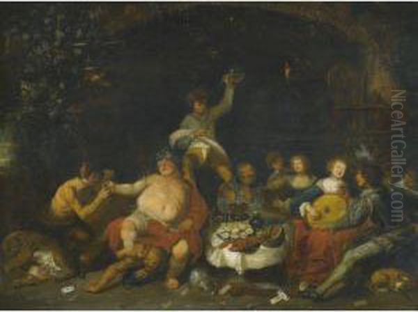 A Bacchanal In A Grotto Oil Painting by Simon de Vos