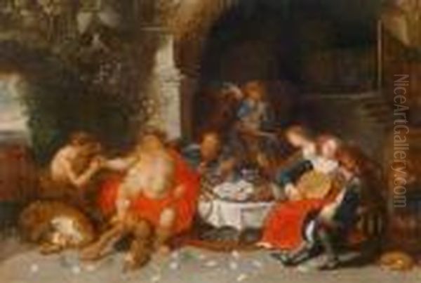 Bacchanal Ineiner Grotte Oil Painting by Simon de Vos