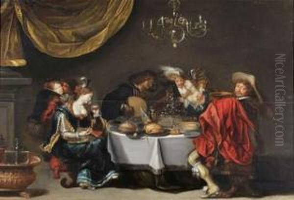 Scene De Banquet Oil Painting by Simon de Vos