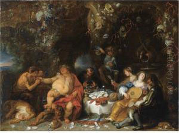 A Bacchanal In A Grotto Oil Painting by Simon de Vos