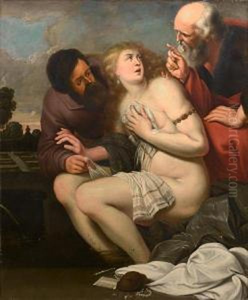 Susannah And The Elders Oil Painting by Simon de Vos