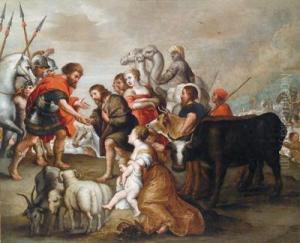 La Conciliazione Di Giacobbe Ed Esau Oil Painting by Simon de Vos