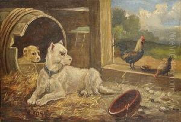 Chienset Poules Oil Painting by Vincent de Vos