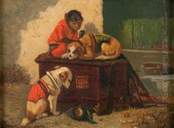 Singe Et Chiots Oil Painting by Vincent de Vos