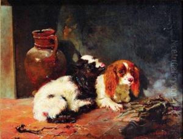 Chien Et Chevre Pres Du Brasier Oil Painting by Vincent de Vos