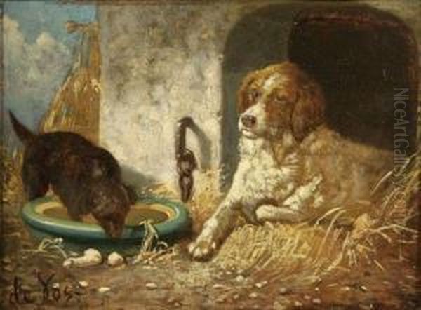 Chienne Et Son Chiot Oil Painting by Vincent de Vos