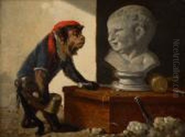 Le Singe Du Sculpteur Oil Painting by Vincent de Vos