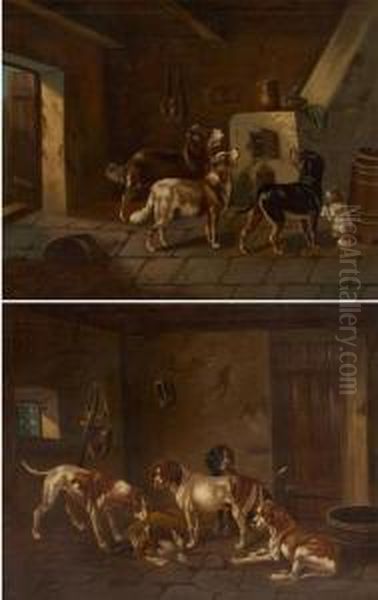 Quatre Chiens Au Fourneau Oil Painting by Vincent de Vos