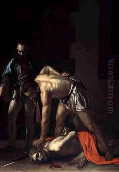 The Decapitation of St. John the Baptist, 1608 (detail-2) Oil Painting by Caravaggio